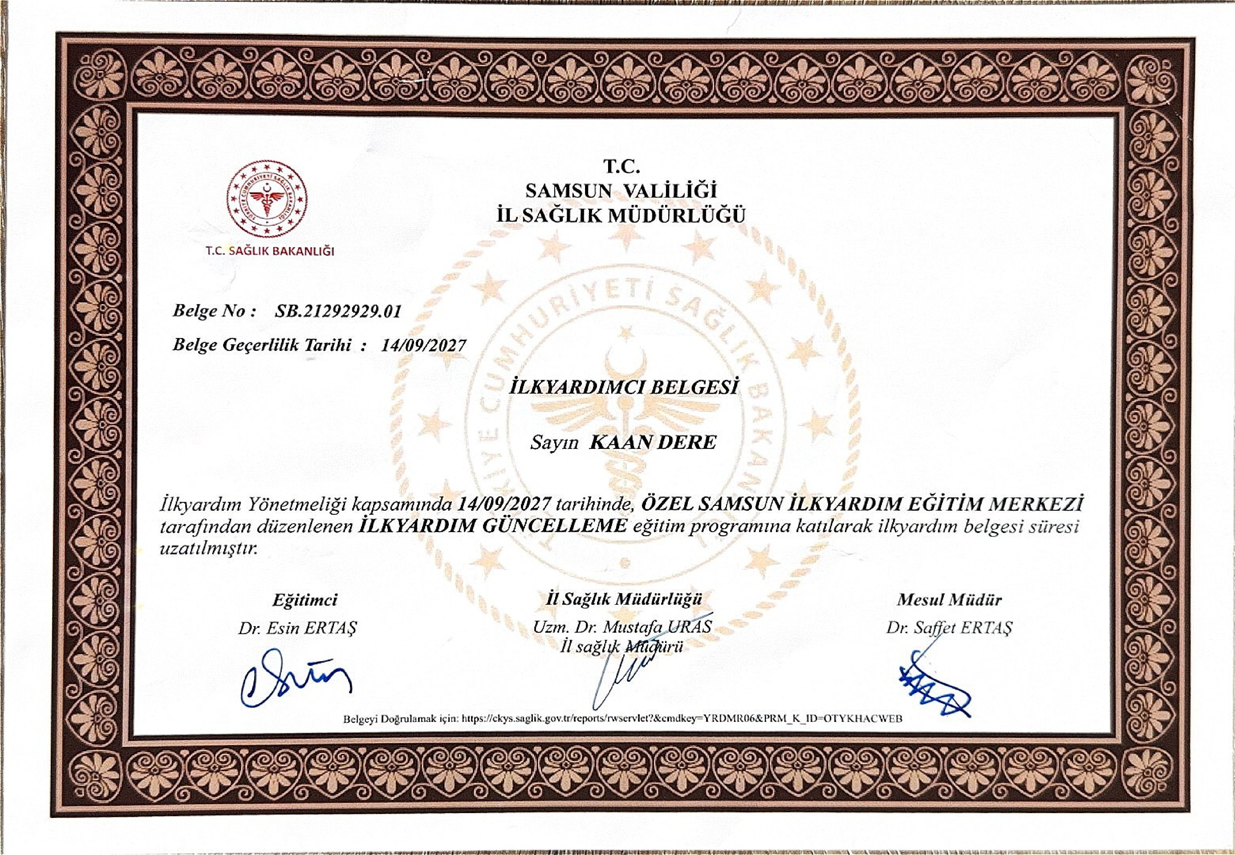 İlkyardımcı Belgesi