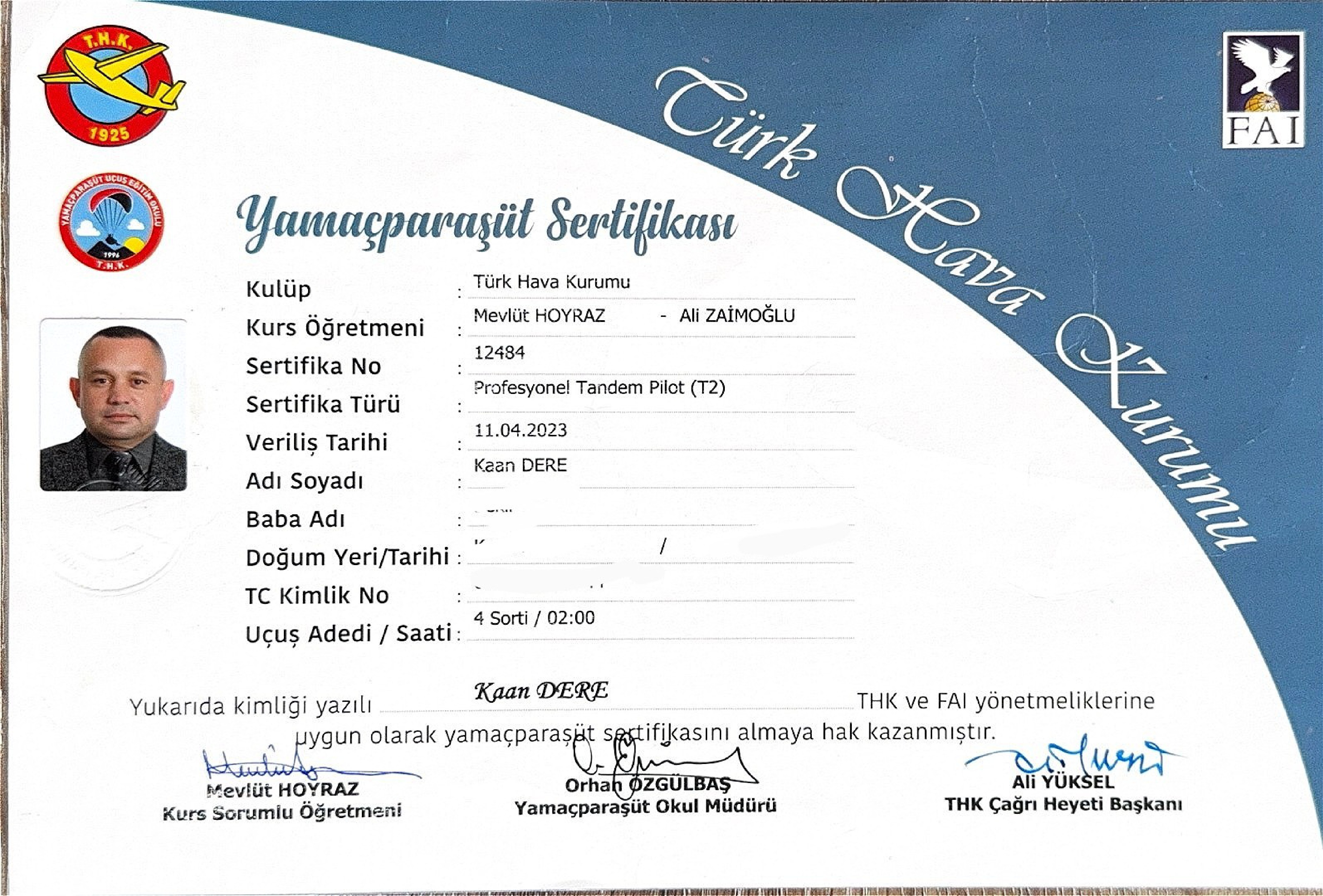 Profesyonel Tandem Pilot Sertifikası (T2)